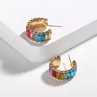 

Artilady Rainbow Huggie Hoop Earrings for women Colorful CZ Gold Plated Cuff Earrings Fashion Jewelry Gift for Women Girls