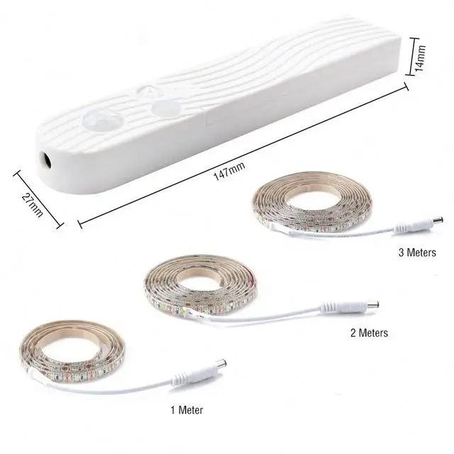 

Free sample 1m 60leds AAA battery powered PIR motion sensor activated LED Strip Night Light strip for bedroom kitchen, Rgb color