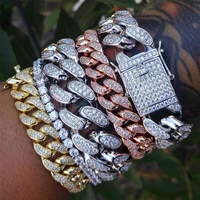 

Men 14K Gold Plated Link Chain Miami Cuban Hip Hop Bracelet Iced Out Lab Diamond, Tennis Bracelet Factory Price