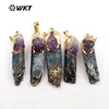 WT-P1392 Wholesale Special Natural Stone black kyanite with amethyst With Gold Pendant Trim Fashion Jewelry pendants