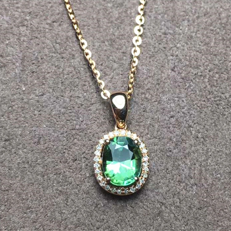 

engagement statement gemstone jewelry 18k gold South Africa diamond 1ct natural green tourmaline charm necklace