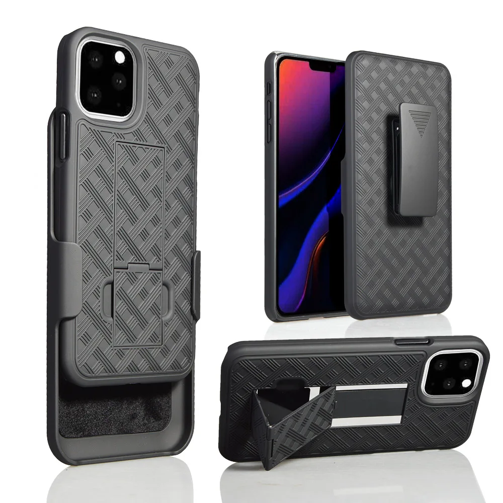 

Dual layer hard PC rugged weave pattern holster combo case for iphone 11, Black