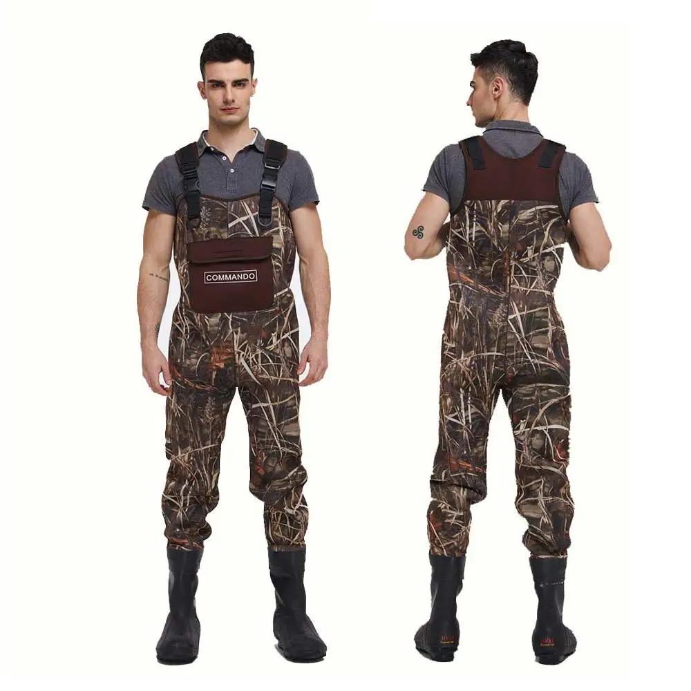 
70d camo nylon waterproof pvc plastic rubber waist chest fishing neoprene waders wholesale 
