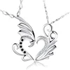 2019 New Fashion Couples Lovers Silver Plated Heart Pendant Necklace Rhinestone Dragon Wing Necklace
