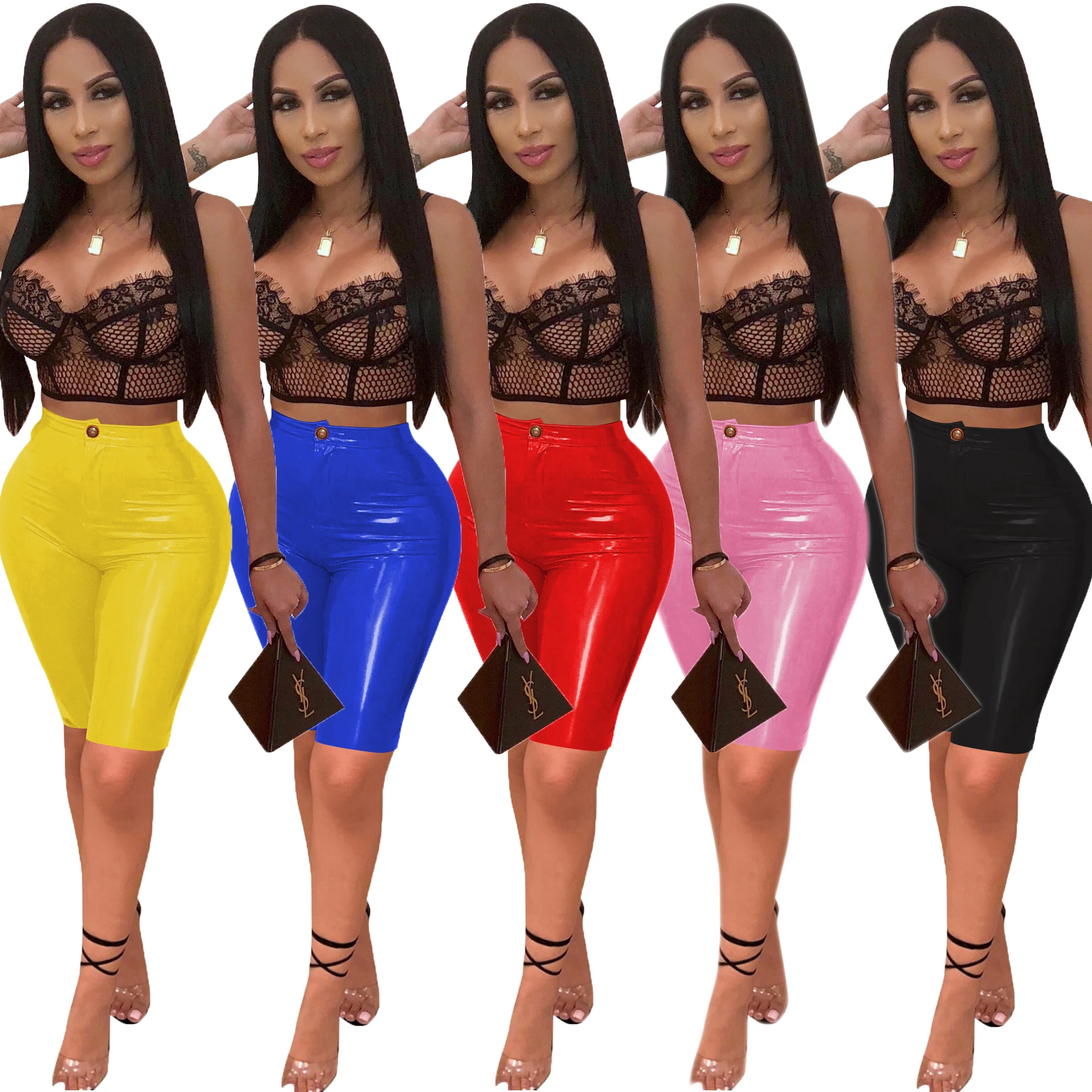 

CM531 Summer new fashion women's elastic PU short leather pants