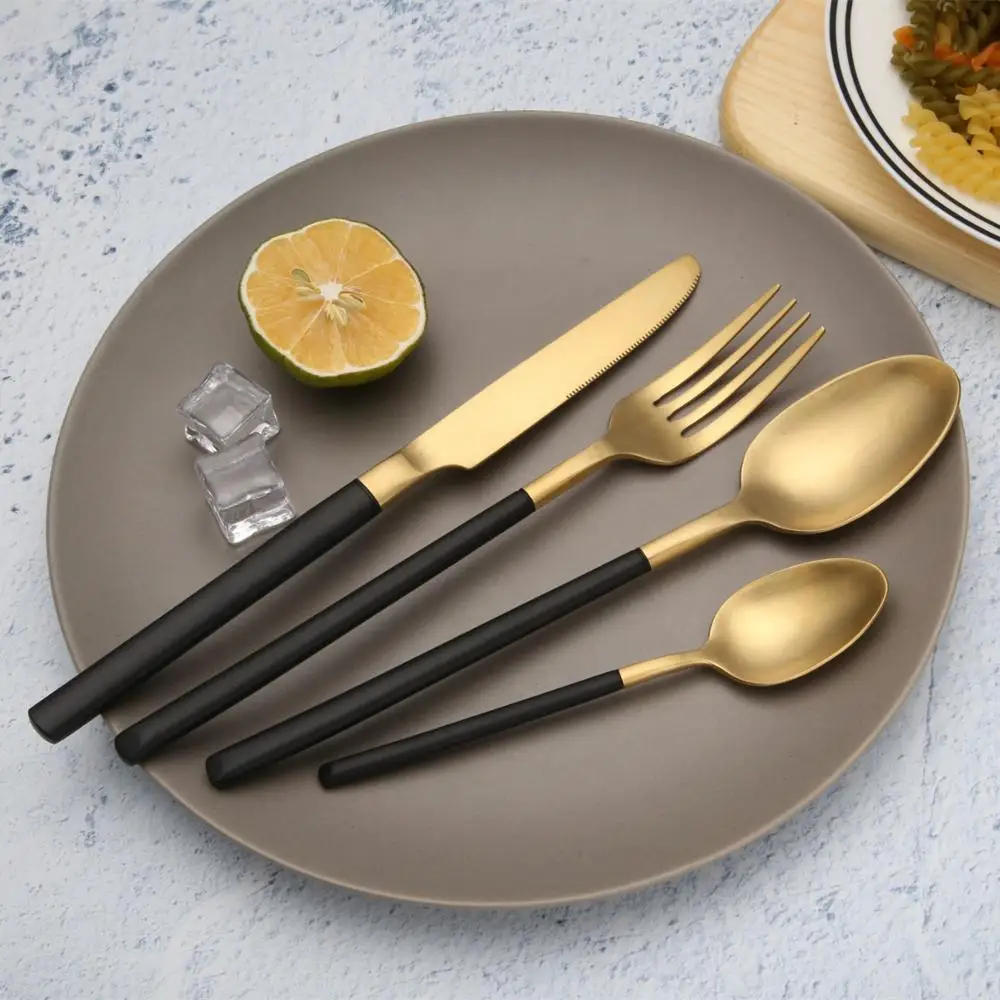 

Luxury Gold Coated Titanium Plated Stainless Steel Flatware Set Fork Spoon Knife, Gold, sliver or titanium for cutlery