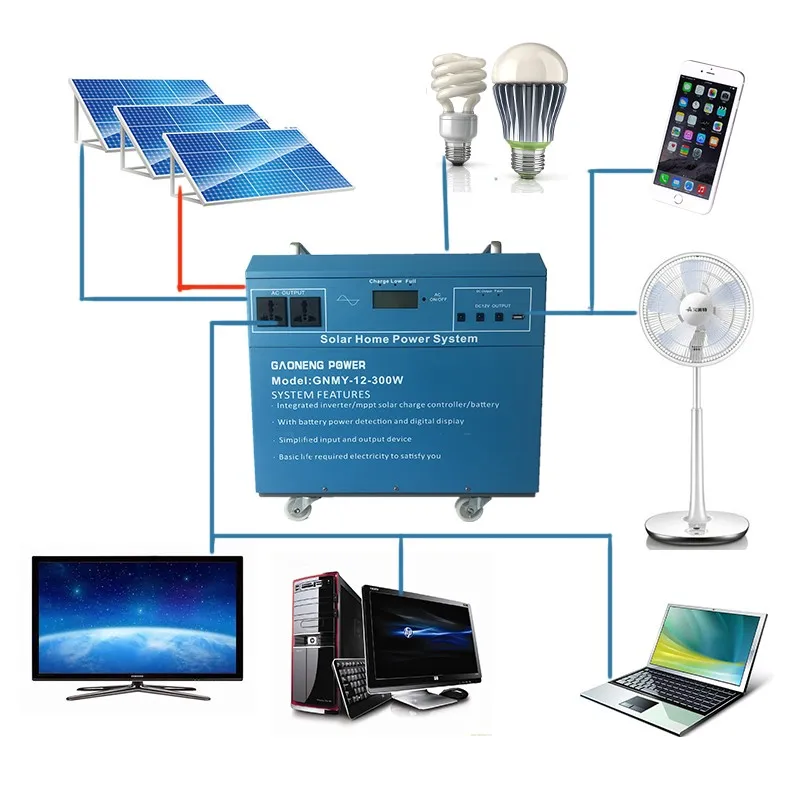
12V dc 240V AC solar system for home fan tv lights with battery 