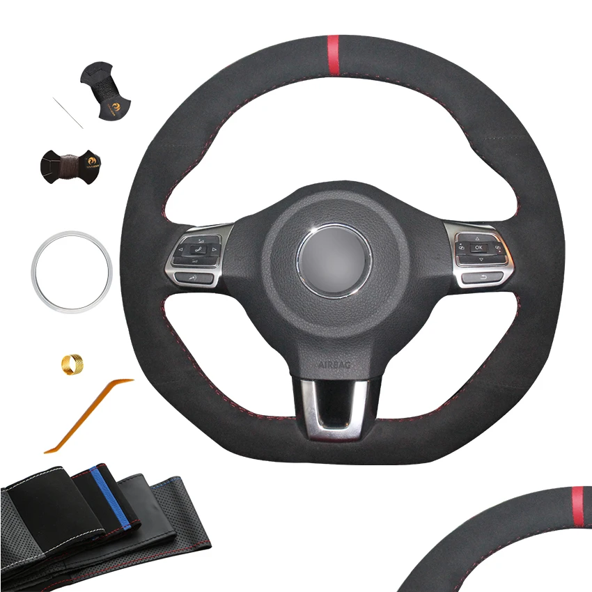 

Hand Sewing Black Soft Suede Steering Wheel Cover for Volkswagen VW Golf 6 GTI MK6 VW Polo Scirocco R Passat R-Line