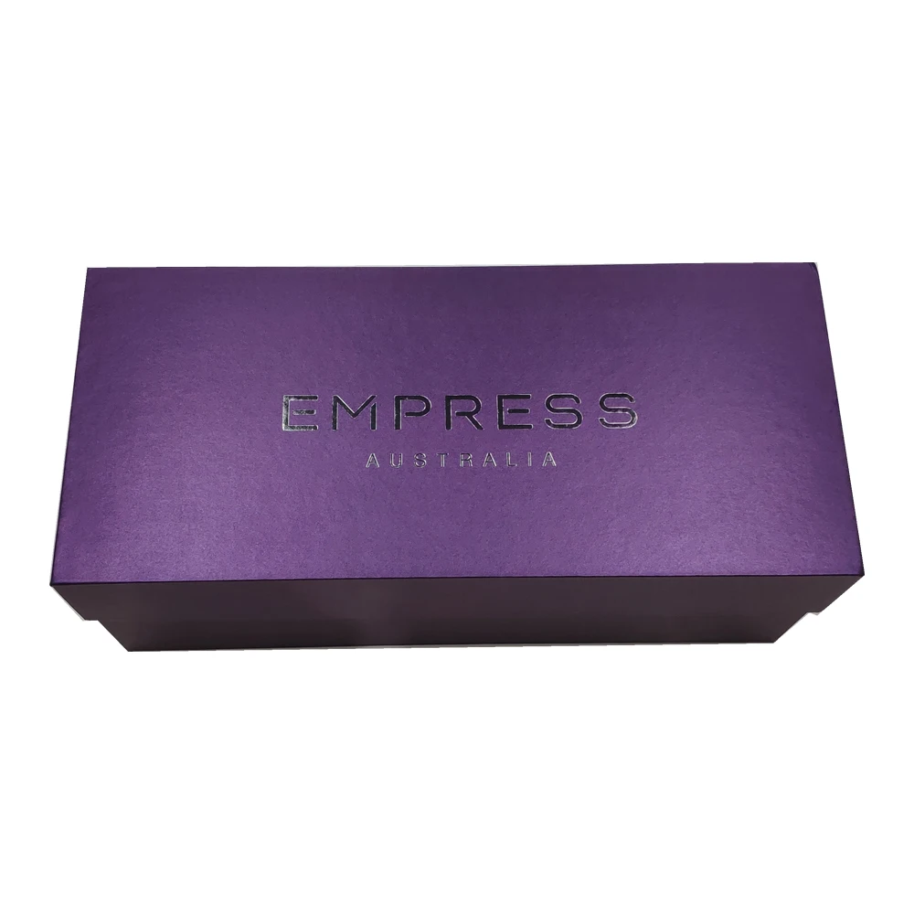 Lid and Base purple gift box for shoes with the silver foil stamping logo,fancy paper gift box