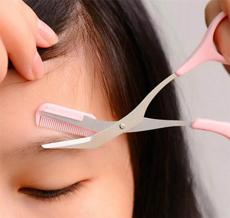 

Eyebrow Grooming Cosmetic Tool Eyelash Thinning Shears Comb Pink Eyebrow Trimmer Eyelash Hair Clips Scissor, Stainless steel color