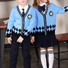 blue cardigan sweater school uniform knitted sweater women cardigan