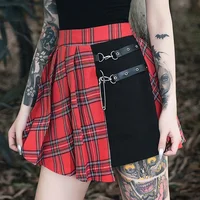 

China factory direct sale low MOQ ladies irregular plaid Punk skirt