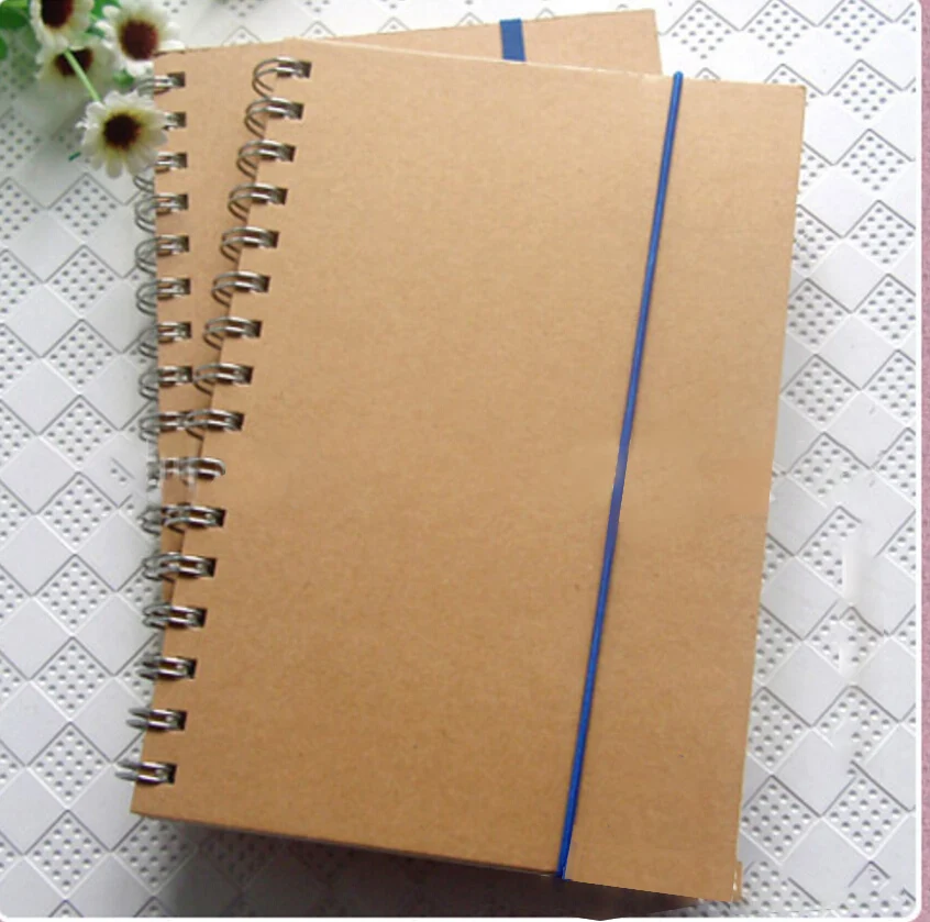 Office Supply Custom Logo Kraft Paper Cardboard Cover A5 Spiral Notebook With Elastic Band