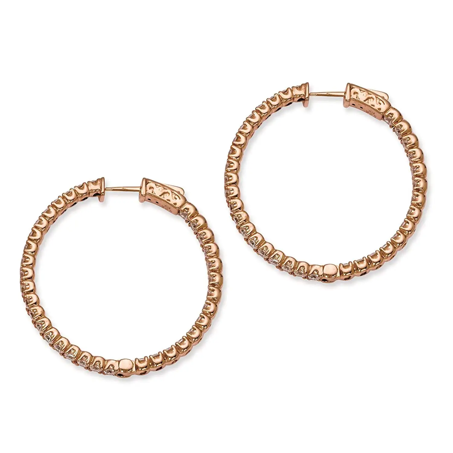 925 Sterling Silver Rose-tone CZ In /& Out Round Hoop Earrings 2mm x 41mm by 925 Sterling Shimmer