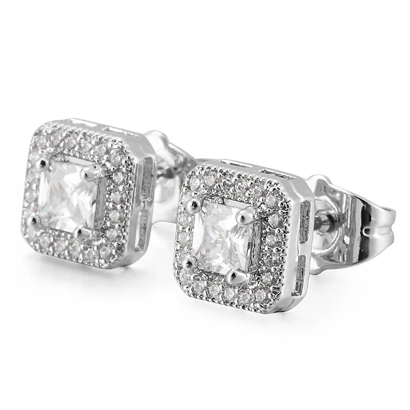 

Free Worldwide Shipping MJ Jewelry Princess Cut Square Silver Diamond Stud Earrings for Gift