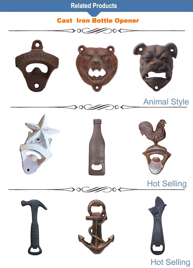 Custom Wholesale Antique Novelty Engraved Wall Mounted Cast Iron Bottle