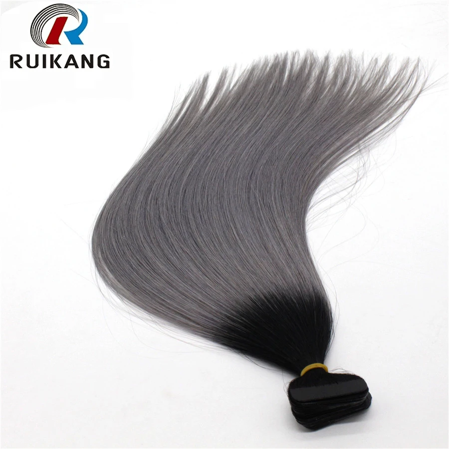 

Double Drawn Human Hair Gray Color Two Tone 20 Inch Remy Tape In Hair Extensions, Natural color