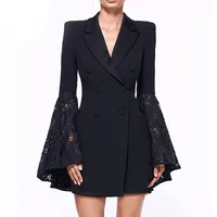 

Plus size new women's lapel double-breasted trumpet sleeves long paragraph small suit jacket business wear