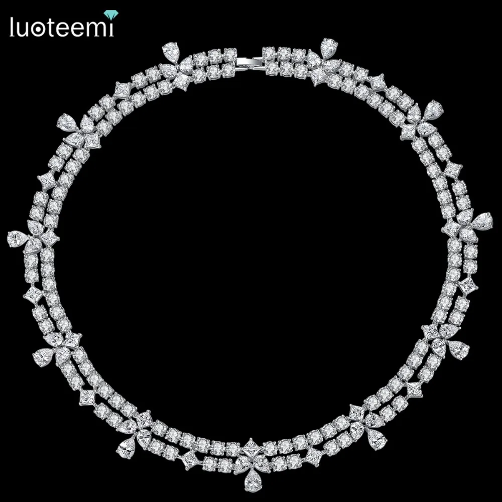 

LUOTEEMI White Gold Plated Luxury Women Bijoux Bridesmaid Wedding Jewelry Choker Necklace, N/a