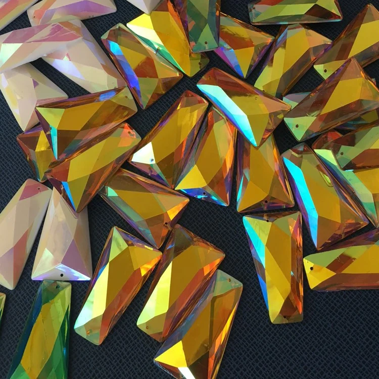 AB Color 24*47mm Trapezium Shape Sew On Resin Stone