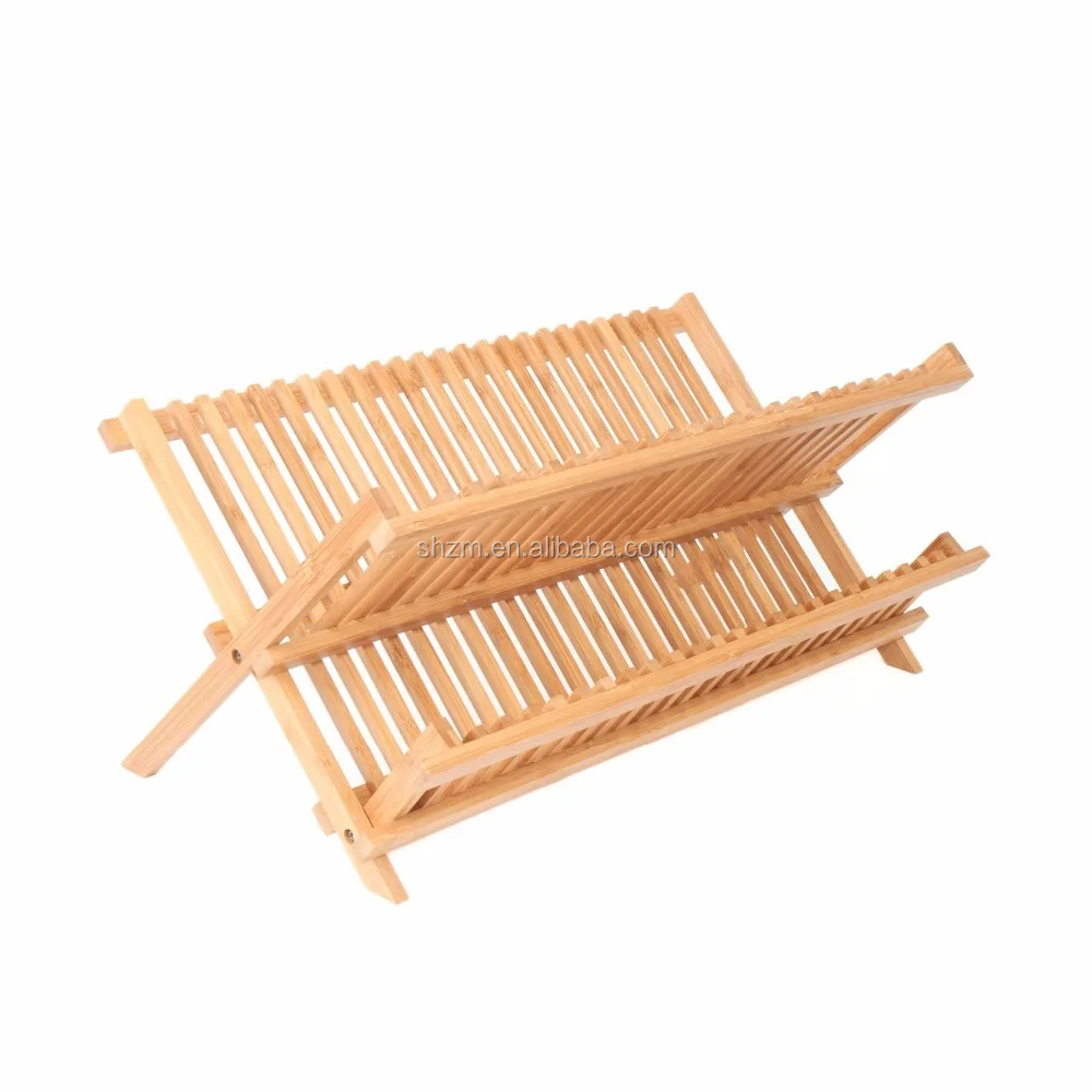 2-tier bamboo kitchen dish drying rack wooden corner dish rack