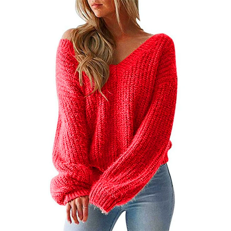 

Autumn and Winter Explosions Women's Deep V-neck Open Back Straps With a Solid Color Sweater clothes, 4 color