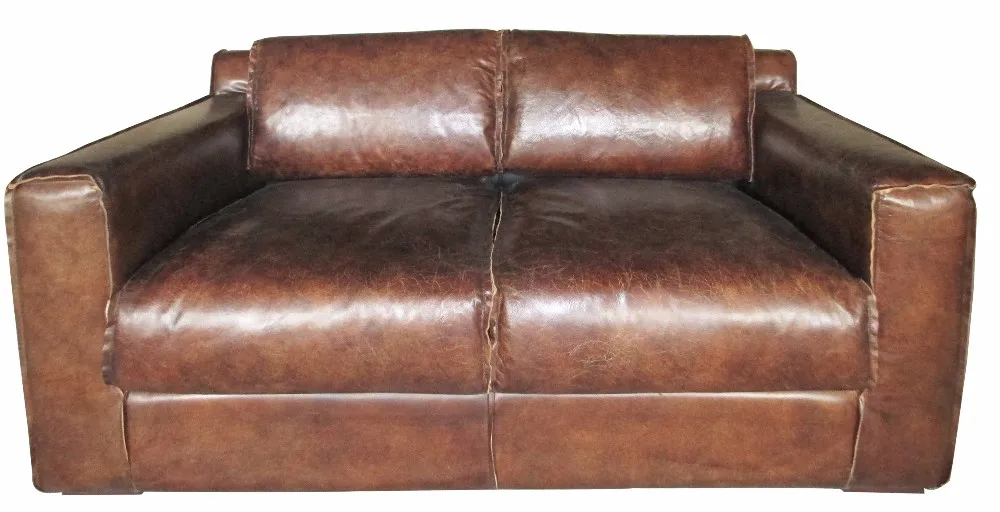 Antique Style Distressed Brown Leather Sectional Sofa For Living Room