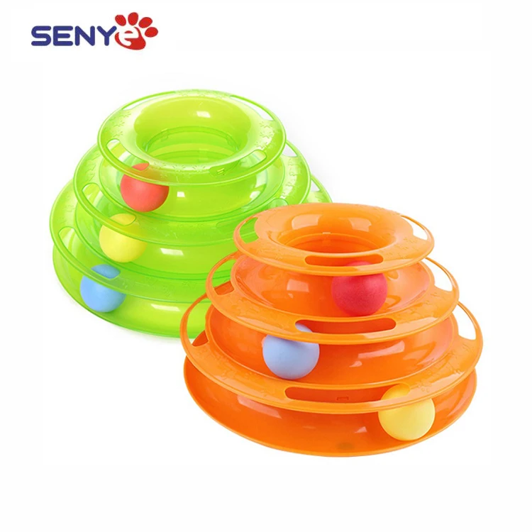 

Custom Eco- Friendly Removable Training Exercise 3 Level Plastic Roller Tracks Tower Cat Ball Toy Interactive Pet Cat Toy