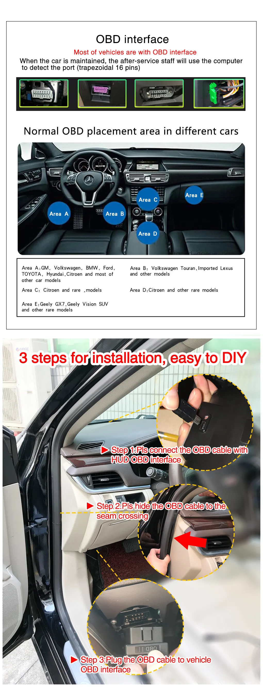 Car Dashboard Digital Auto Diagnostic Tools P12 OBD Digital Meter