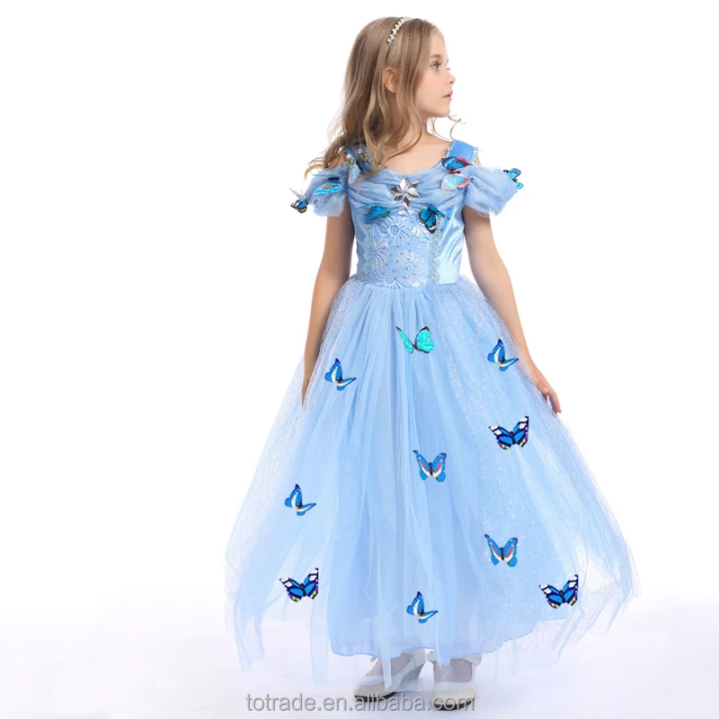 

Butterfly Cinderella Dress for Children's Clothes Girls Tutu Dresses Frozen Costumes Summer Dress, Blue