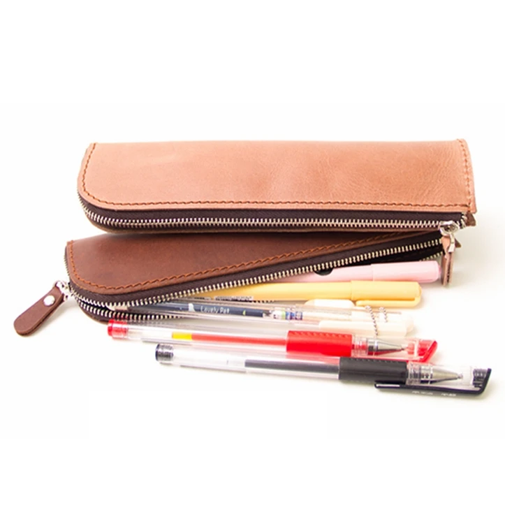 China Supplier logo custom high quality strong and durable leather zipper bag for pen package