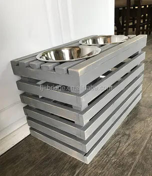 Bamboo Pet Feeder Raised Dog Bowl Stand