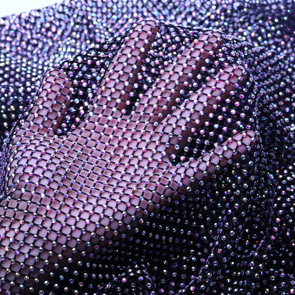 XULIN Mesh Fabric Trimming Stretch Elastic Rhinestone Net Mesh For Shoe Garment Accessories