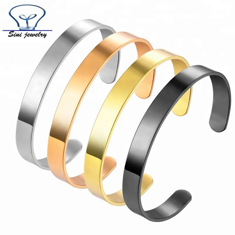 

Most popular Fashion stainless steel 8mm width plain 18K gold plated matte polished metal cuff blank men bracelet bangle blanks