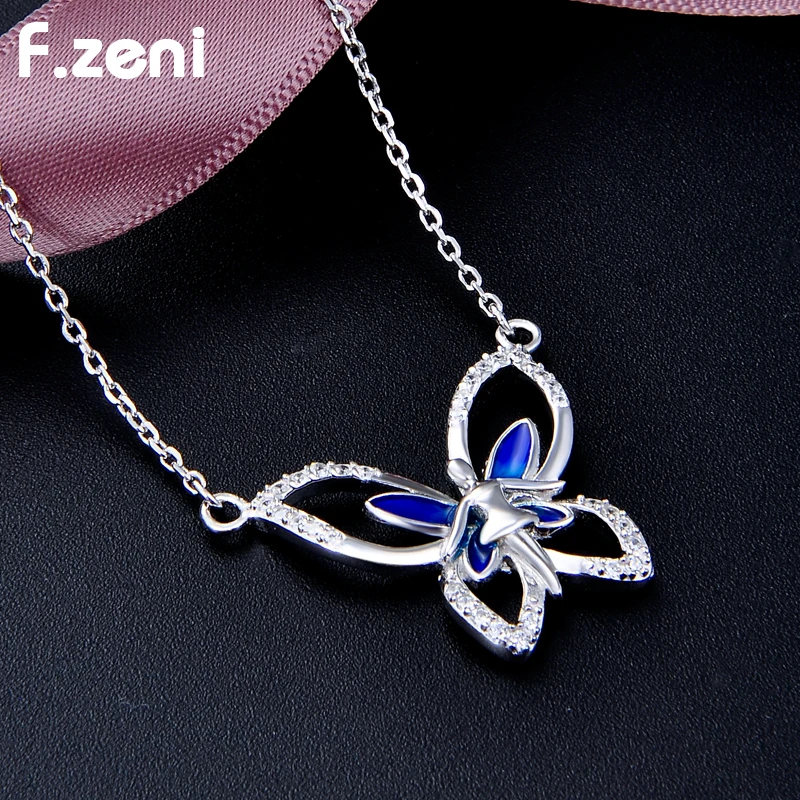 

925 Sterling Silver Statement Women Jewelry,Custom Fashion Crystal Dainty 18kgp Butterfly Necklace