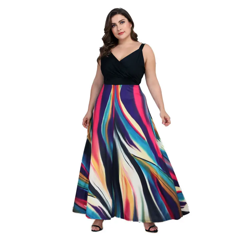 

90601-MX19 summer high quality maxi dress xxxxl plus size women clothing