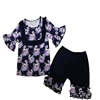 New girl suit small Ma Baoli pattern print lace short-sleeved round neck shirt with icing ruffled set children's clothing