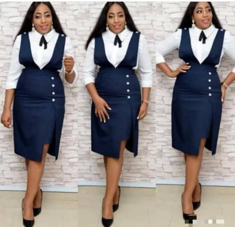 

Two pieces office dress sets 2018 Africa style big size women casual half sleeve white shirt and overalls dress, Black;navy;purple;yellow