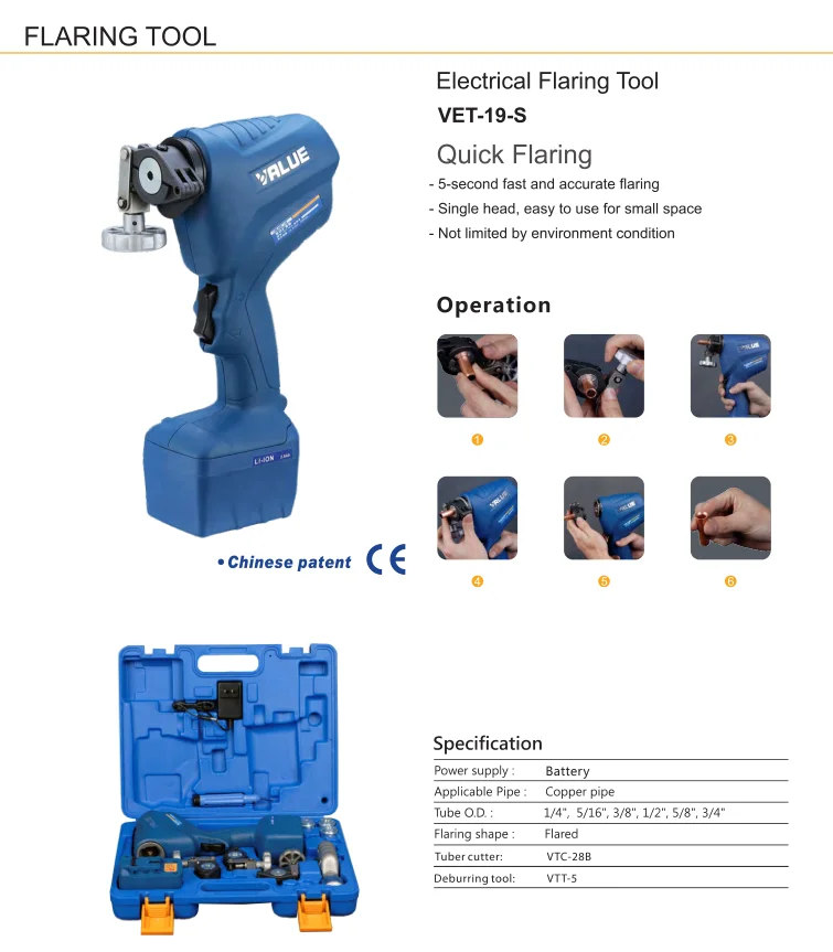 Value Brand Electric Cordless Flaring Tool Kit Vet19s For 1/43/4 (6