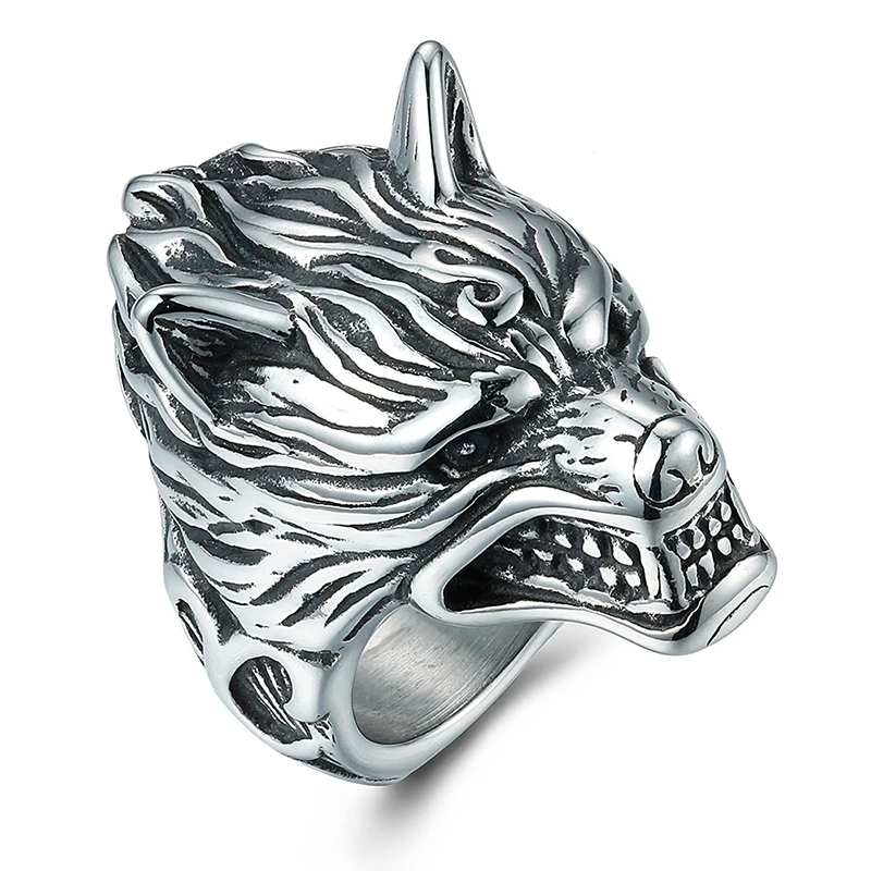 

Hot sale Wholesale Price Vintage Geometric Animal Wolf Stainless steel Ring