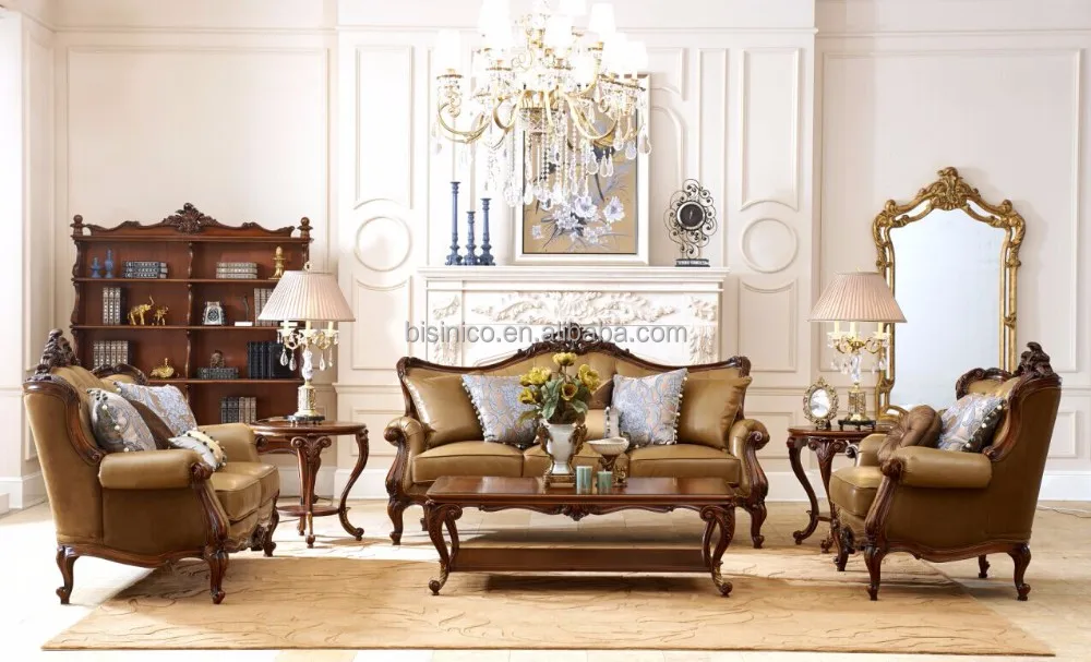 Luxury French Baroque Living Room Sofa Clical Wood Frame Leather Luxury French Baroque Living Room Sofa Clical Wood Frame Leather Set Royal Palace Hand Carved Furniture