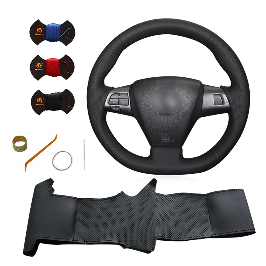 

Black Artificial Leather Hand Sewed Wrap Steering Wheel Cover for Toyota Corolla 2011 2012 2013 RAV4