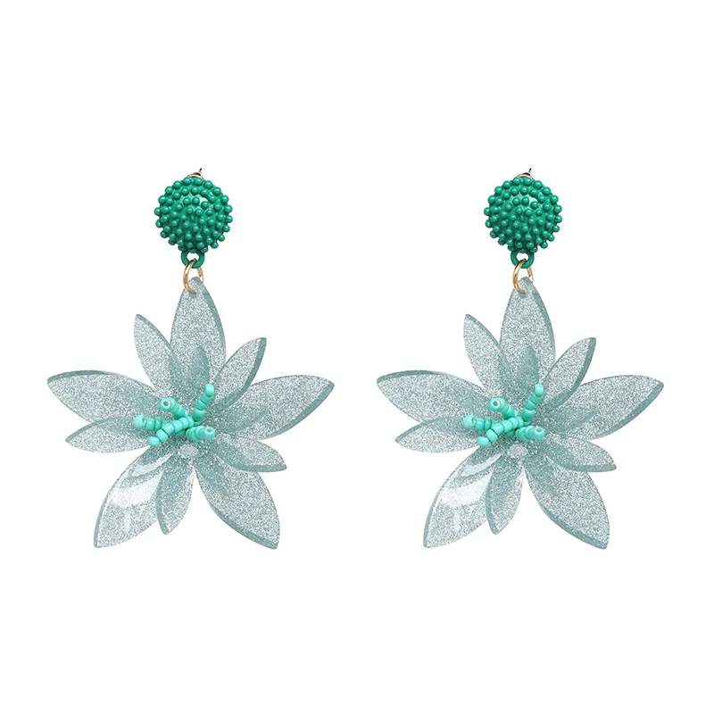 

1808013013 bali resin earrings jewelry plastic acrylic flower drop earrings green party beaded earrings for girls, As photo