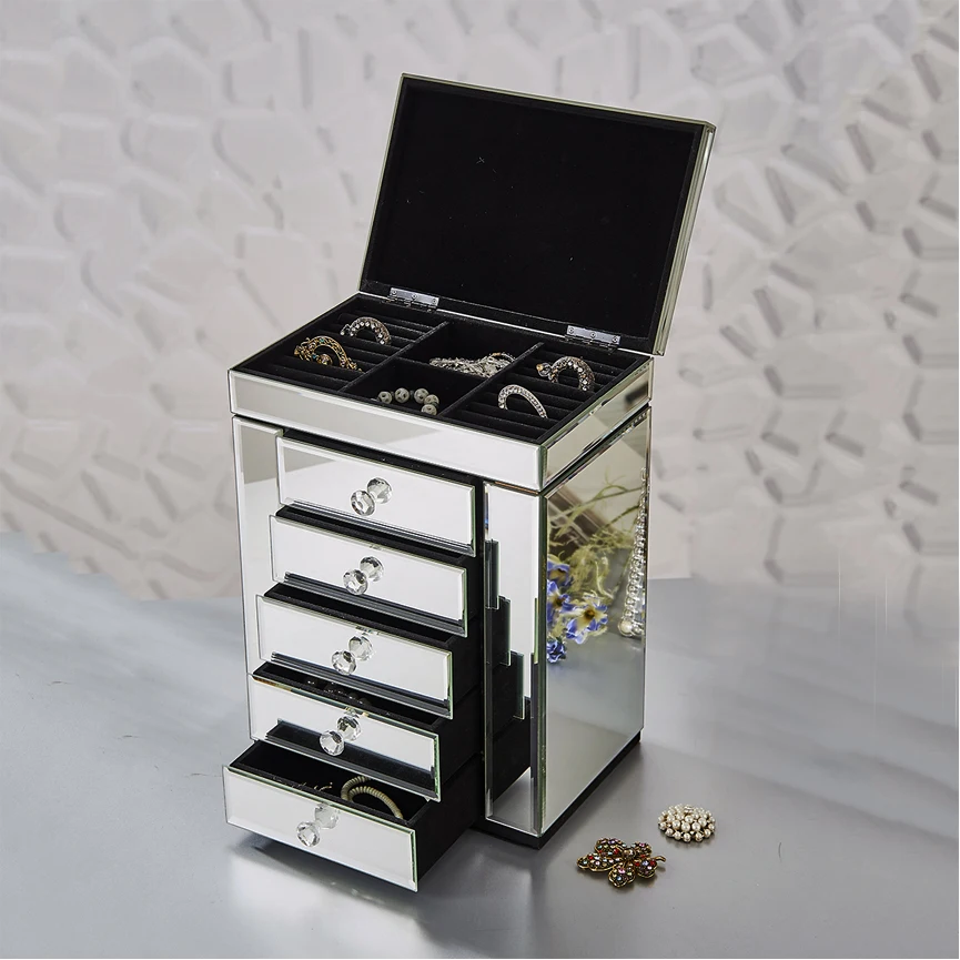 Modern Large Mirrored Jewelry Box With Drawers Buy Large
