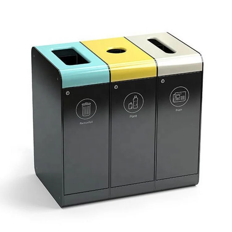 

Low Price Outdoor Advertising Garden Steel Trash Recycling Bin 3 Compartment, Ral color available