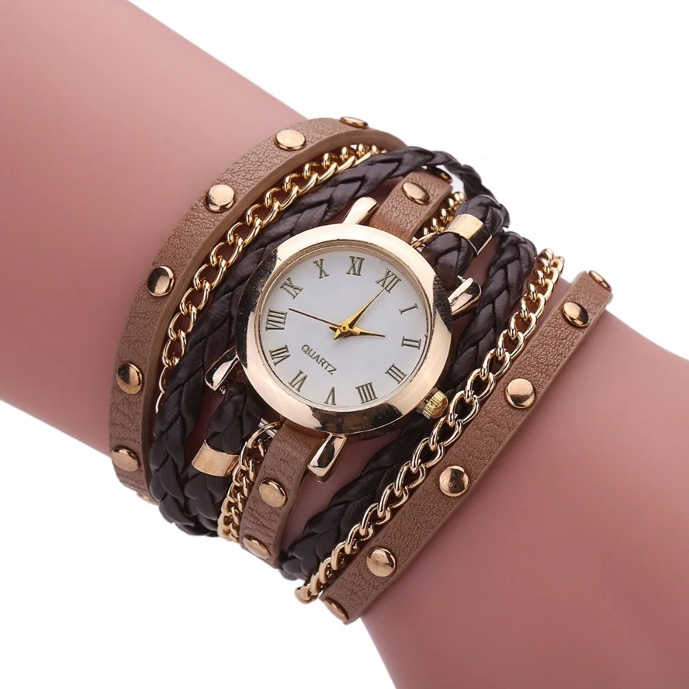 

Ladies Fashion Fancy Bracelet Watch Long Strap Leather Alloy Chain Women Watches, Rose gold