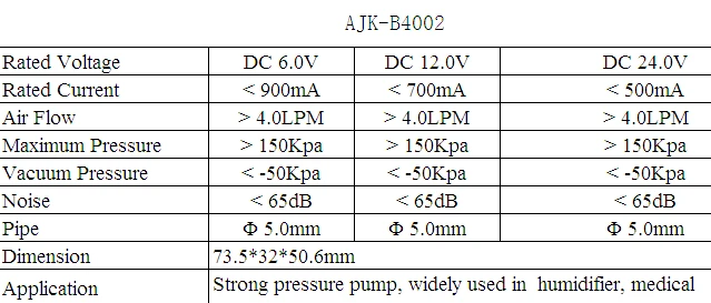 Low noise DC 6V micro air pump AJK-B4002