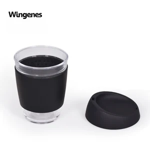 Image of Wingenes 2019 Reusable Colorful Wholesale Glass Coffee Cup With Silicone Sleeve And Lid