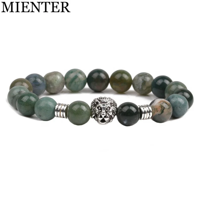 

2019 New women health charms 10mm natural Indian agate lion stone bead bracelet men, Picture