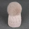 Winter Lady Cashmere Blend Knit Hat Fox Fur Pompom Bobble Beanie /girl wool warm winter cap exported hat